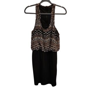 FANG‎ Women's Black Geometric Print Sleeveless Sheath Dress Size Medium